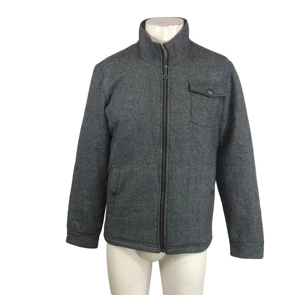 Bridge & Burn x Kiriko Mens Grey‎ Herringbone Wool Blend Flannel Lined Jacket S